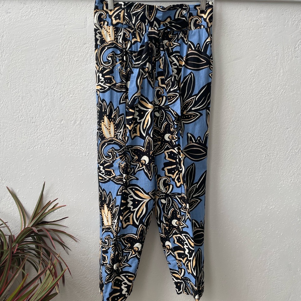 Blue Floral Tie-Waist Jogger Pants